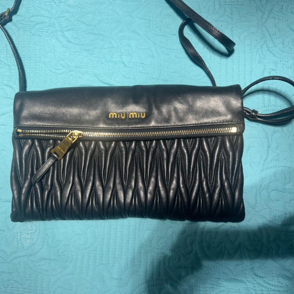 Miu Miu Black Quilted Leather Crossbody with Gold Hardware